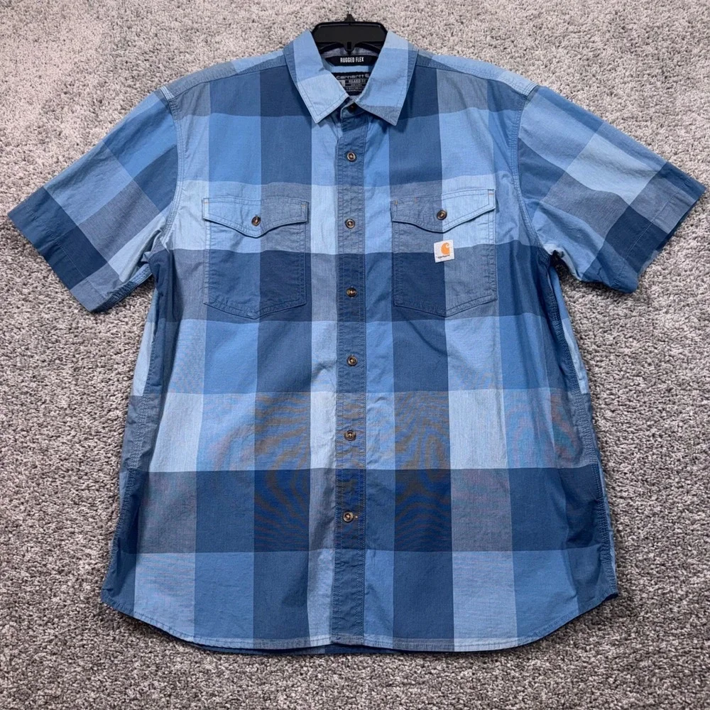Carhartt Rugged Flex Button Down Shirt Mens Stretch Plaid Blue XL EXCELLENT - Picture 3 of 7